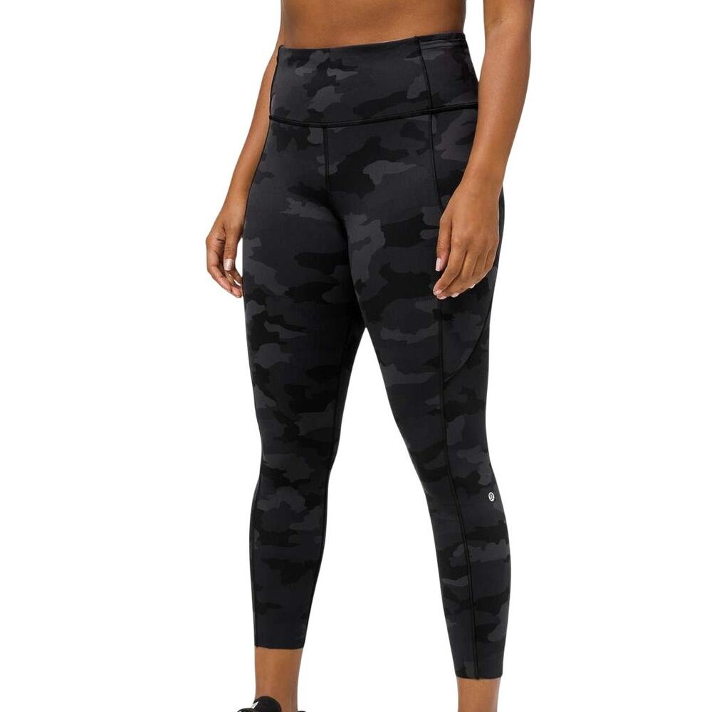 Lululemon Fast Free Tight II Non-Reflective Nulux Camo Deep Coal Women's 18 EUC